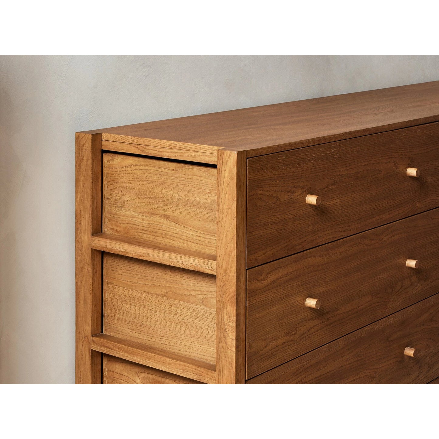 021 SI-1977549 | Lifestyle | Meadow 6 Drawer Dresser by Four Hands in tawny oak. Made from solid oak, oak veneer in a modern style.
