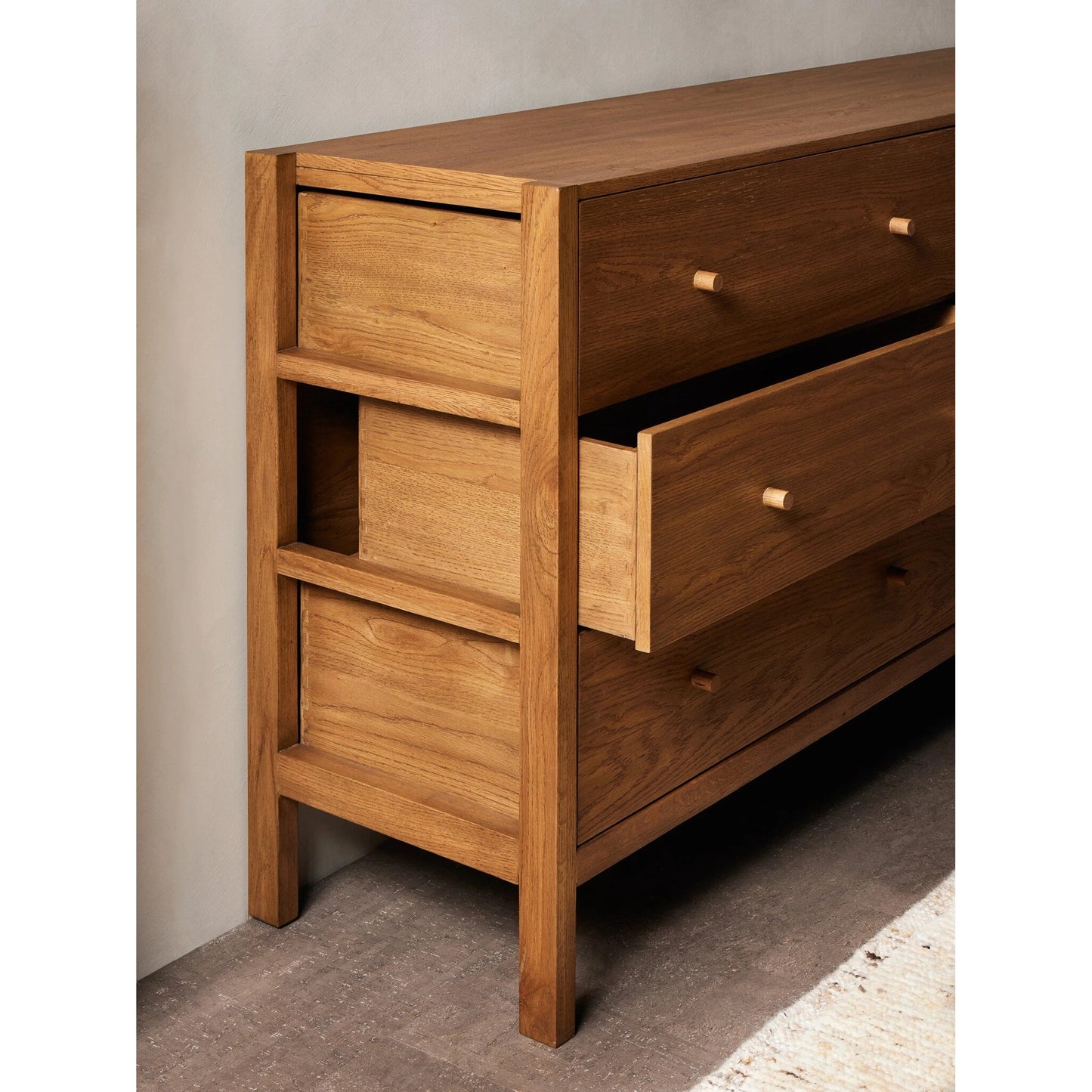 022 SI-1977549 | Lifestyle | Meadow 6 Drawer Dresser by Four Hands in tawny oak. Made from solid oak, oak veneer in a modern style.