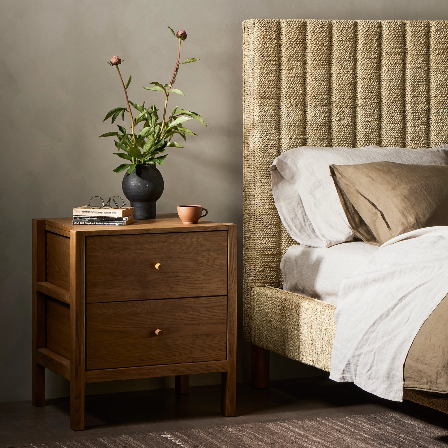 012 SI-1977553 | Lifestyle | Meadow Nightstand by Four Hands in tawny oak. Made from solid oak, oak veneer in a modern style.