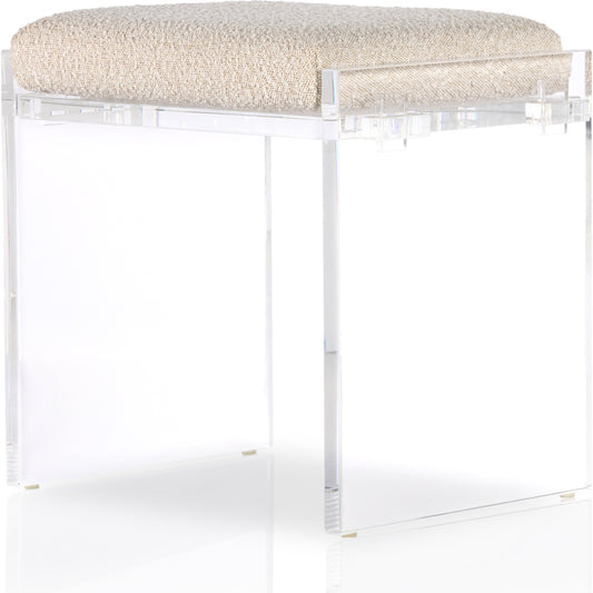 Gerrard Accent Stool by Four Hands in clear acrylic, knoll natural. Made from 95% polyester, 5% acrylic, 100% polyester in a modern style.
