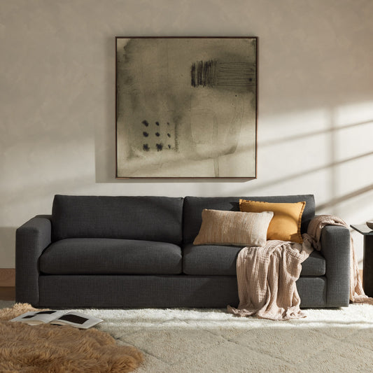 Preston Sofa by Four Hands in gibson smoke. Made from 92% pl, 8% pc in a transitional style.