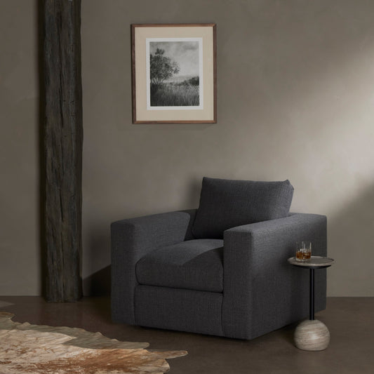 Preston Chair by Four Hands in gibson smoke. Made from 97% polyester, 3% acrylic, solid rosa morada, 100% polyester in a transitional style.