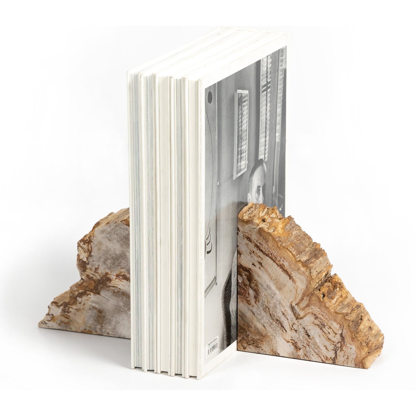 005 SI-1799941 | Additional Silo | Petrified Wood Book Ends by Four Hands in light petrified wood. Made from petrified wood in a coastal style.