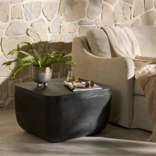 Basil Square Outdoor End Table by Four Hands. Made from aluminum in a modern style.