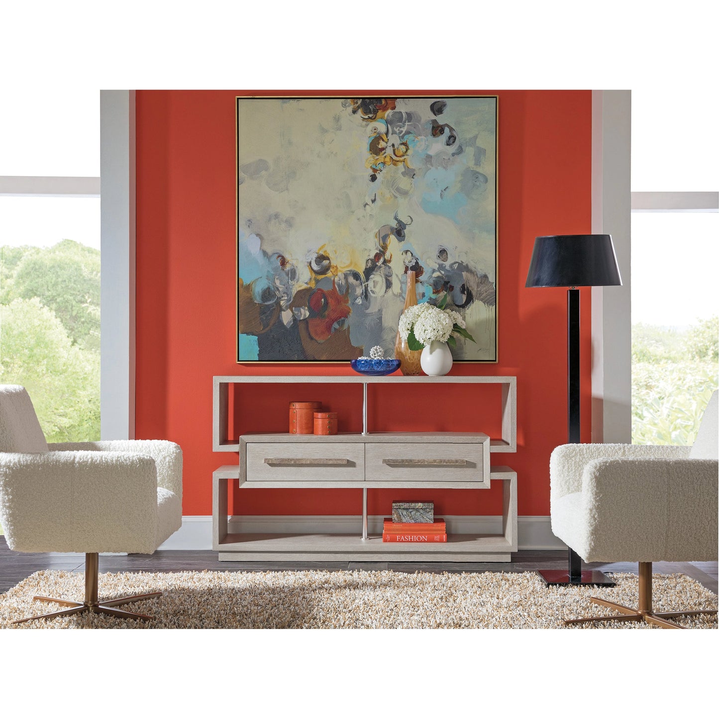 003 SI-1962905 | Lifestyle | Mar Monte Open Console by Artistica Home in champagne taupe. Made from unique in a modern style.