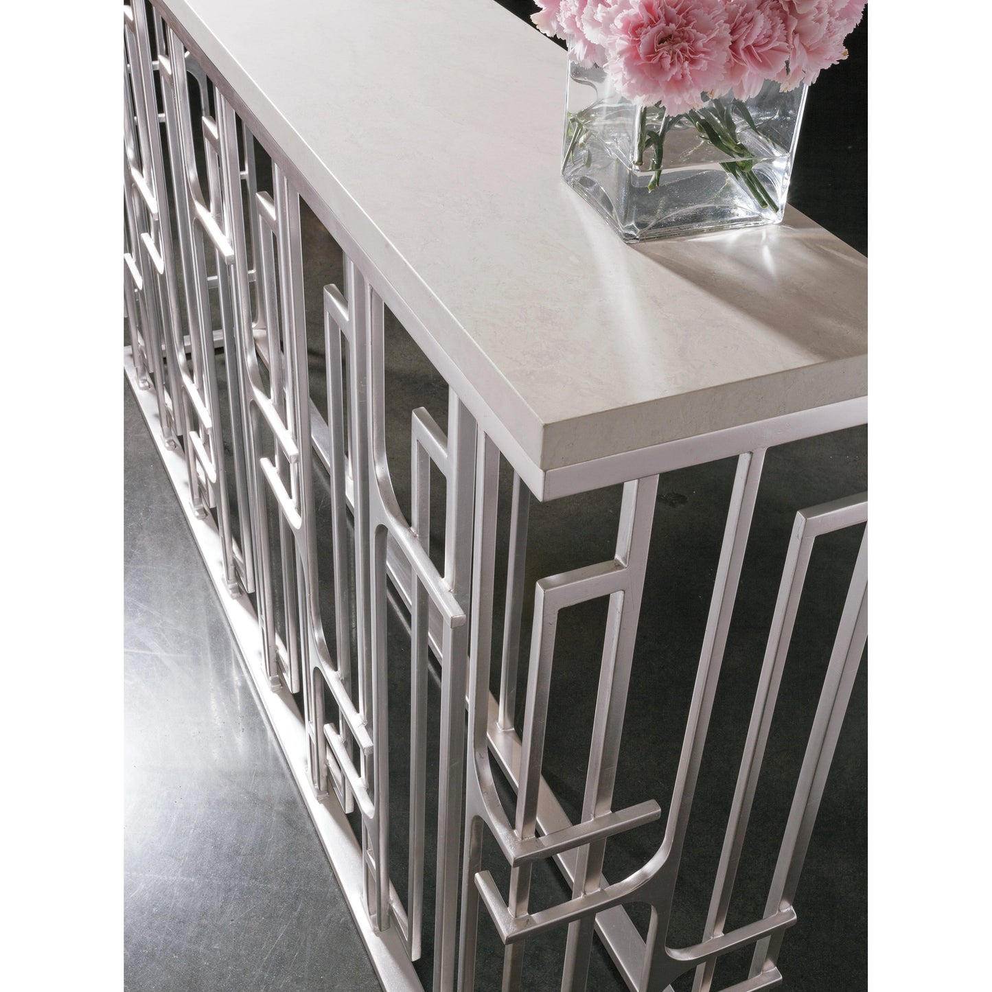 003 SI-1962906 | Closeup | Mar Monte Grate Console by Artistica Home in silver leaf. Made from unique in a modern style.