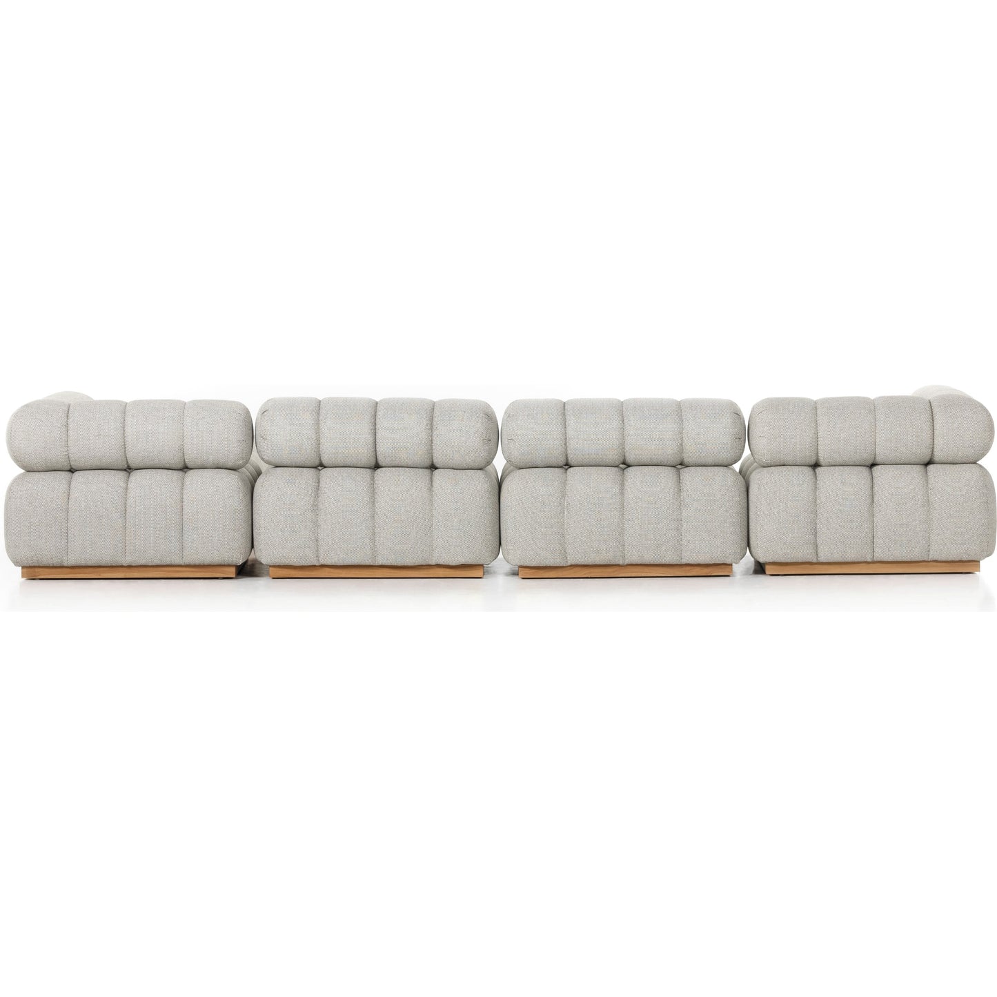 005 SI-1798900 | Additional Silo | Roma Outdoor 4PC Sectional W/Ottoman by Four Hands in faye ash and natural teak. Made from 100% olefin, solid teak, 91% polyurethane foam pad, 9% polyester fiber batting in a modern style.