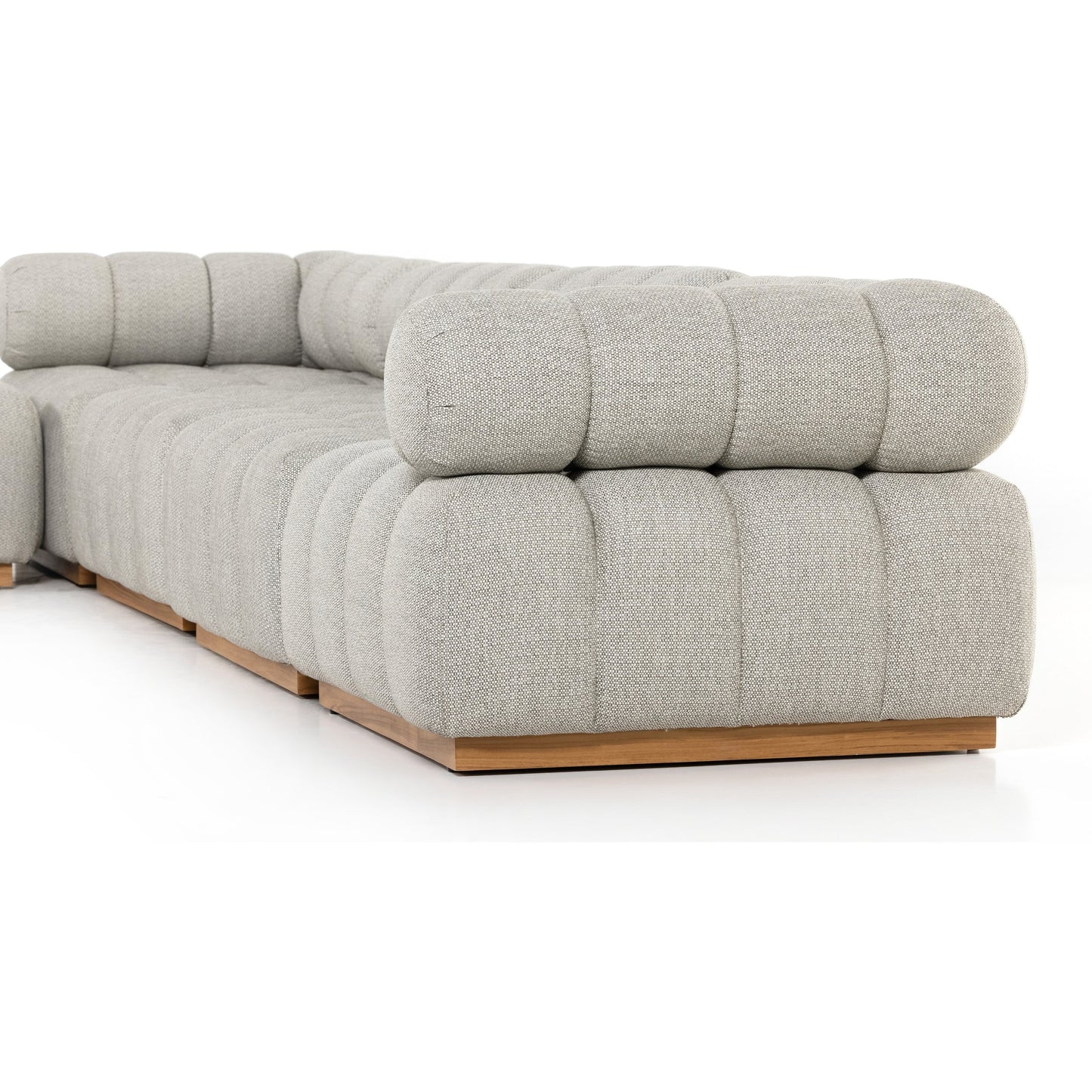 002 SI-1798900 | Additional Silo | Roma Outdoor 4PC Sectional W/Ottoman by Four Hands in faye ash and natural teak. Made from 100% olefin, solid teak, 91% polyurethane foam pad, 9% polyester fiber batting in a modern style.