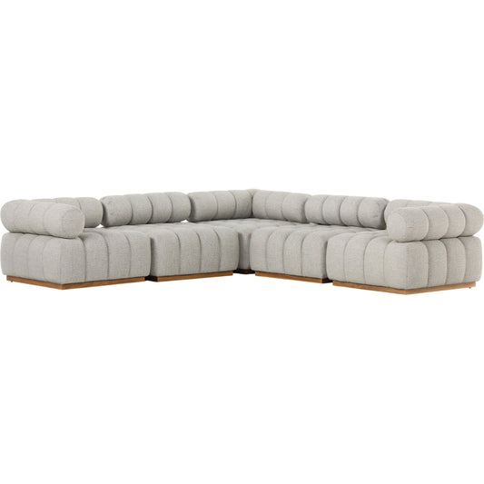 000 SI-1798846 | Primary Silo | Roma Outdoor 5PC Sectional by Four Hands in faye ash and natural teak. Made from 100% olefin, solid teak, 91% polyurethane foam pad, 9% polyester fiber batting in a modern style.