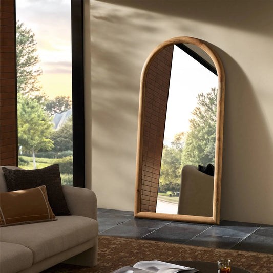 Gulliver Floor Mirror by Four Hands in smoked acacia. Made from solid acacia, mirror in a transitional style.