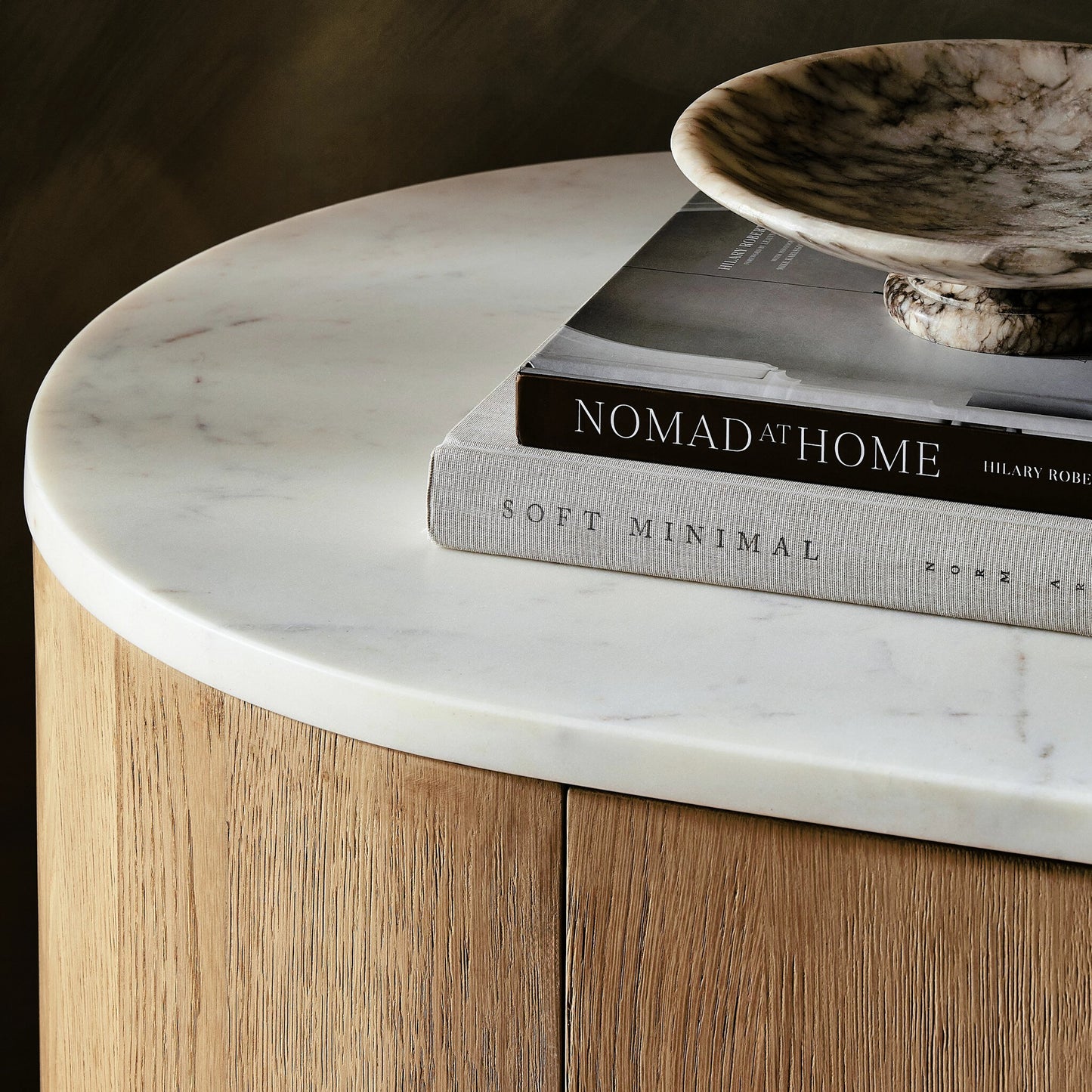 013 SI-2158293 | Closeup | Mariah Sideboard by Four Hands in light blonde oak, white marble. Made from solid oak, solid marble, solid mango in a modern style.