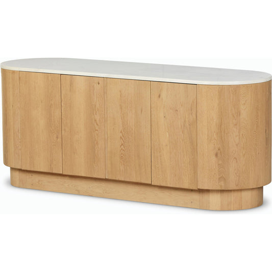 Mariah Sideboard by Four Hands in light blonde oak, white marble. Made from solid oak, solid marble, solid mango in a modern style.
