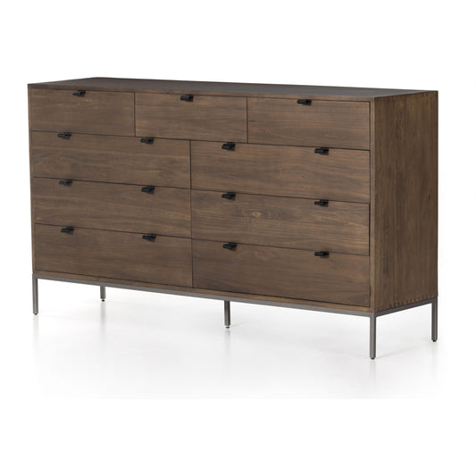 Trey 9 Drawer Dresser by Four Hands. Made from solid poplar, top grain leather in a transitional style.