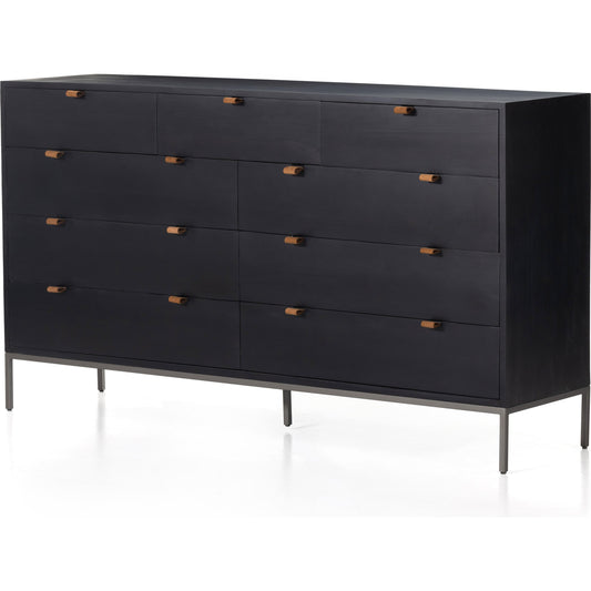Trey 9 Drawer Dresser by Four Hands. Made from solid poplar, top grain leather in a transitional style.