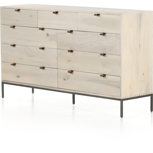 Trey 9 Drawer Dresser by Four Hands. Made from solid poplar, top grain leather in a transitional style.