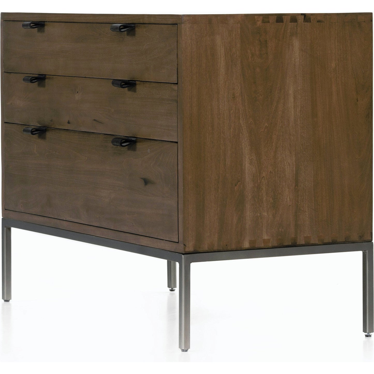 014 SI-2137668 | Closeup | Trey Large Nightstand by Four Hands. Made from solid poplar, top grain leather, iron in a modern style.