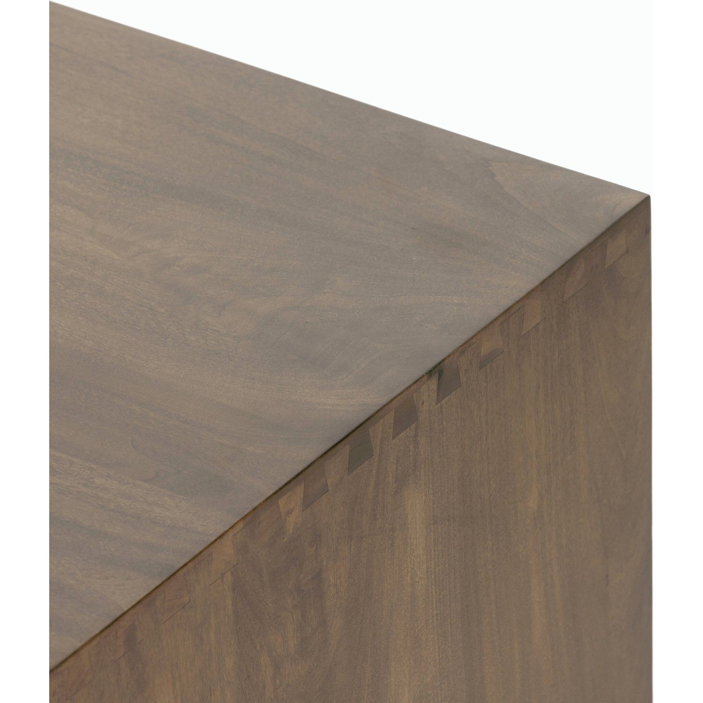 018 SI-2137668 | Closeup | Trey Large Nightstand by Four Hands. Made from solid poplar, top grain leather, iron in a modern style.