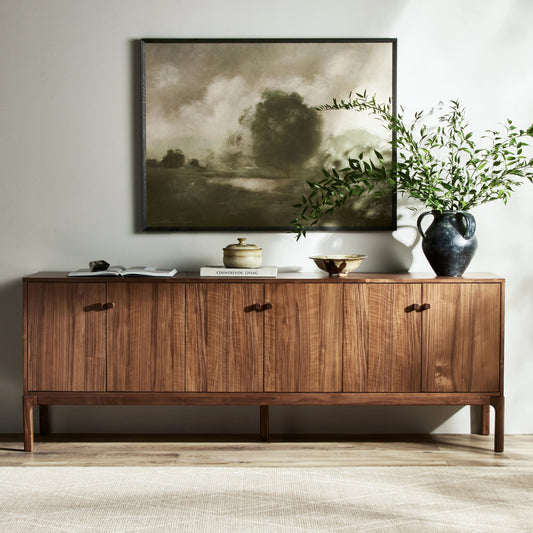 Arturo Sideboard by Four Hands in natural walnut. Made from walnut veneer, solid walnut in a modern style.
