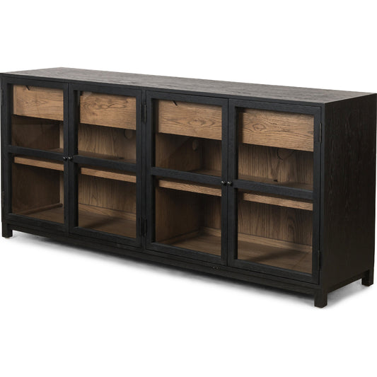 Millie Sideboard by Four Hands in matte black, drifted oak. Made from unique in a modern style.