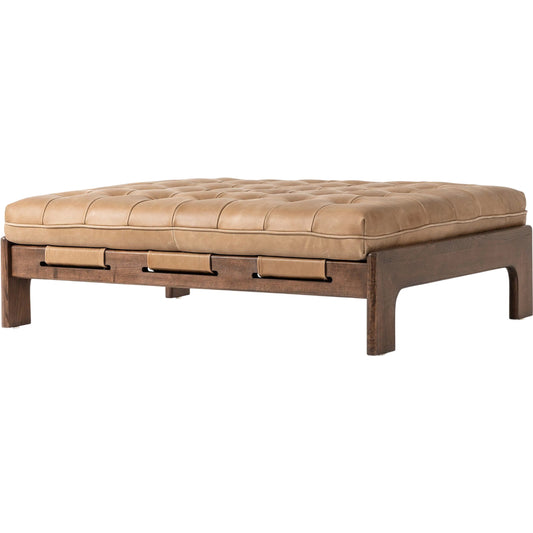 001 SI-2449393 | Primary Silo | Halston Cocktail Ottoman by Four Hands in palermo drift, terra brown ash. Made from top grain leather, solid ash in a unique style.