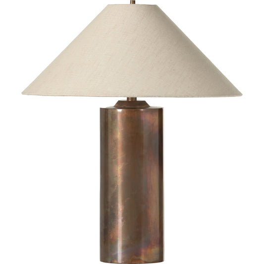 Seaton Table Lamp by Four Hands in iridescent acid wash. Made from stainless steel, 80% linen, 20% silk, thermoplastic in a modern style.