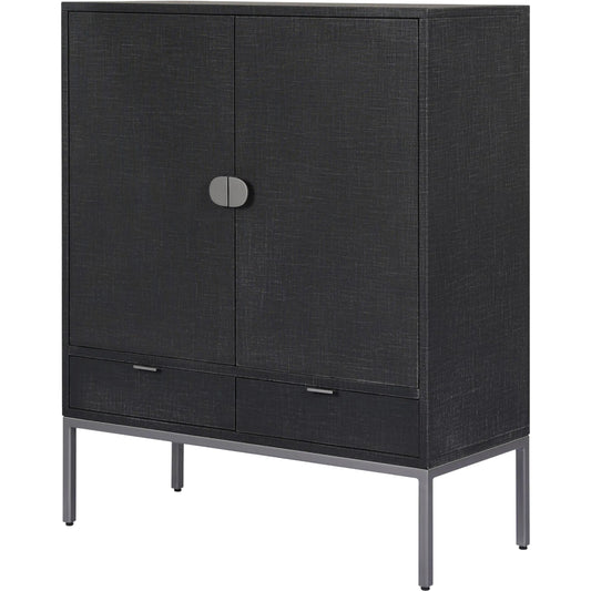 014 SI-2635291 | Primary Silo | Cressida Bar Cabinet by Four Hands in black linen, gunmetal. Made from painted linen, steel in a unique style.