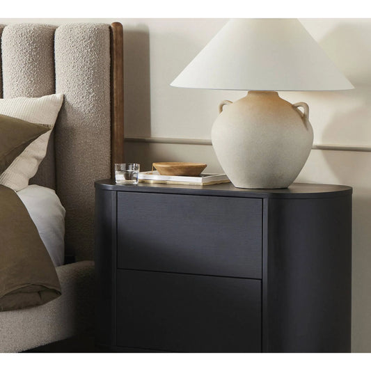 Mays Table Lamp by Four Hands in light sand porcelain. Made from ceramic, 65% polyester, 35% flax, linen, thermoplastic in a modern style.