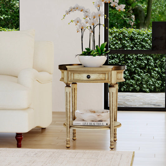 Sampson Side Table by Butler Specialty Company in beige and antique beige. Made from rubberwood solids, mdf, resin, cherry veneer in a cottage & farmhouse style.