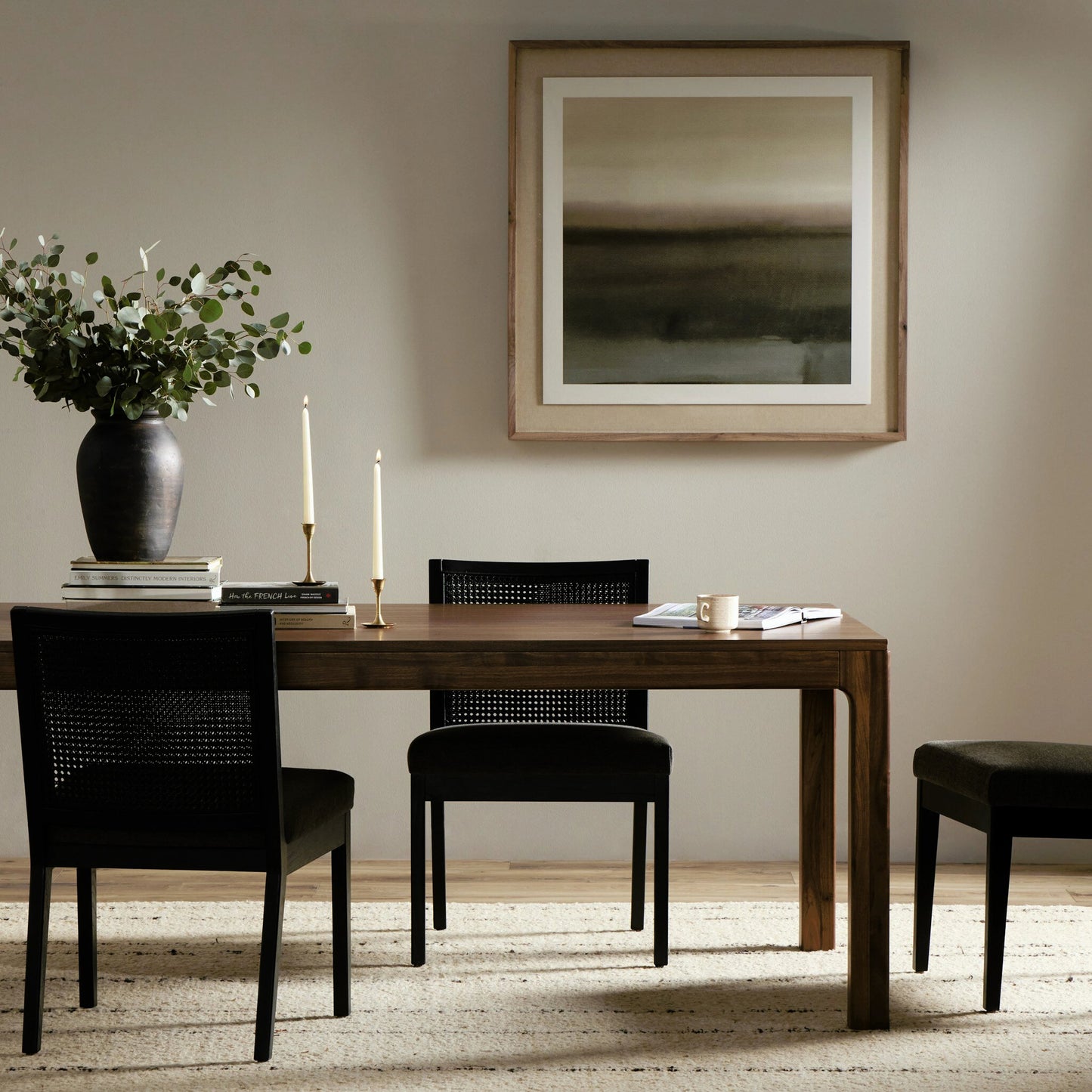 022 SI-2074086 | Lifestyle | Arturo Dining Table by Four Hands in natural walnut. Made from walnut veneer, solid walnut in a modern style.
