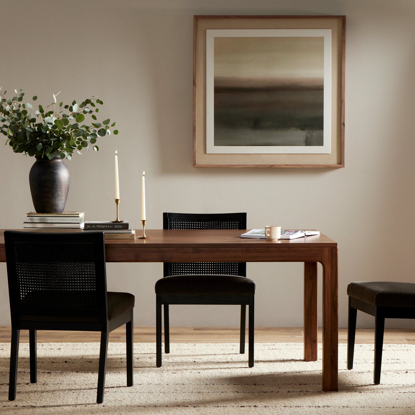 011 SI-2074086 | Lifestyle | Arturo Dining Table by Four Hands in natural walnut. Made from walnut veneer, solid walnut in a modern style.