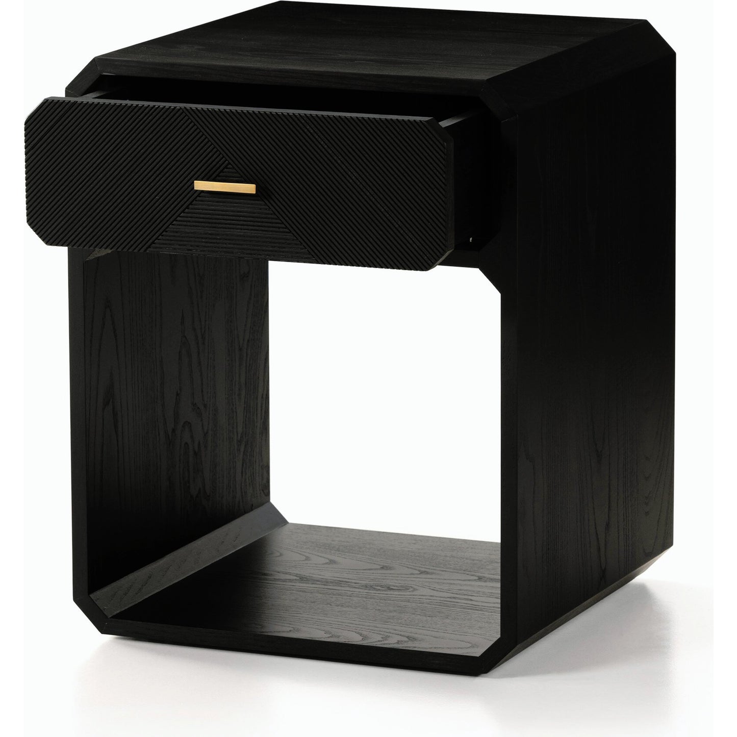 023 SI-1977183 | Closeup | Caspian Nightstand by Four Hands. Made from ash veneer, resawn, iron in a eclectic & global style.