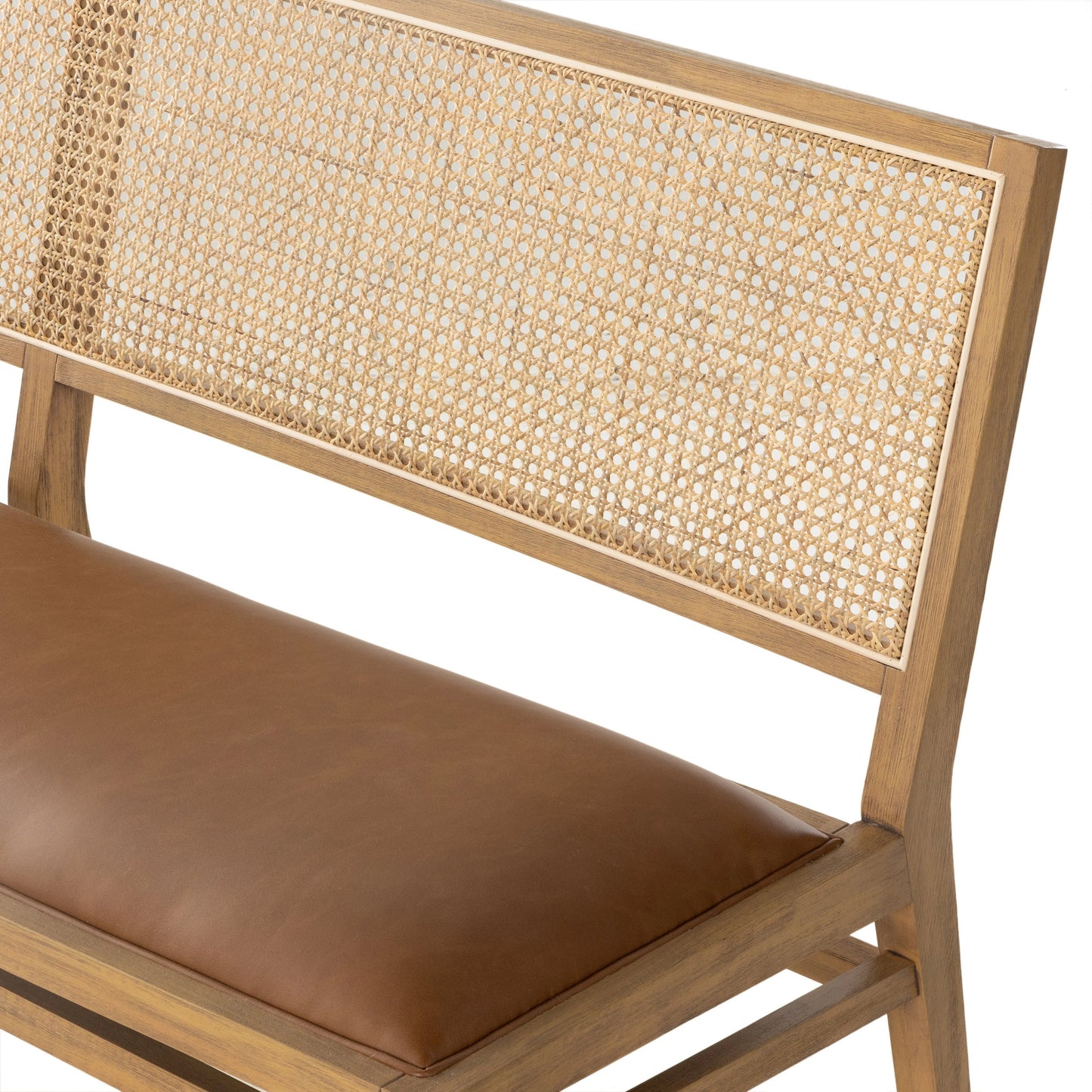 010 SI-1977763 | Additional Silo | Sage Dining Bench by Four Hands in sierra butterscotch. Made from faux leather, solid beech, cane in a modern style.
