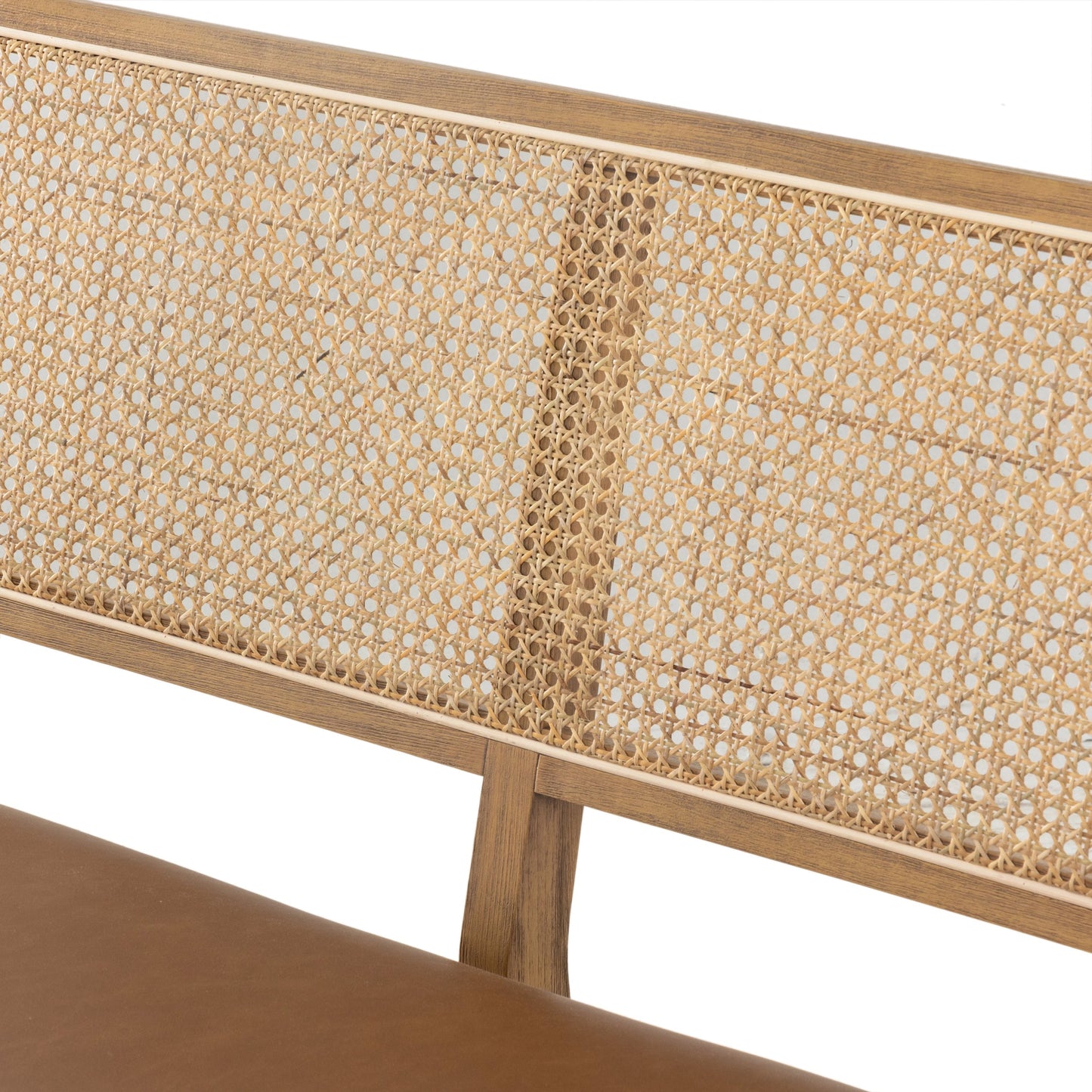 011 SI-1977763 | Additional Silo | Sage Dining Bench by Four Hands in sierra butterscotch. Made from faux leather, solid beech, cane in a modern style.