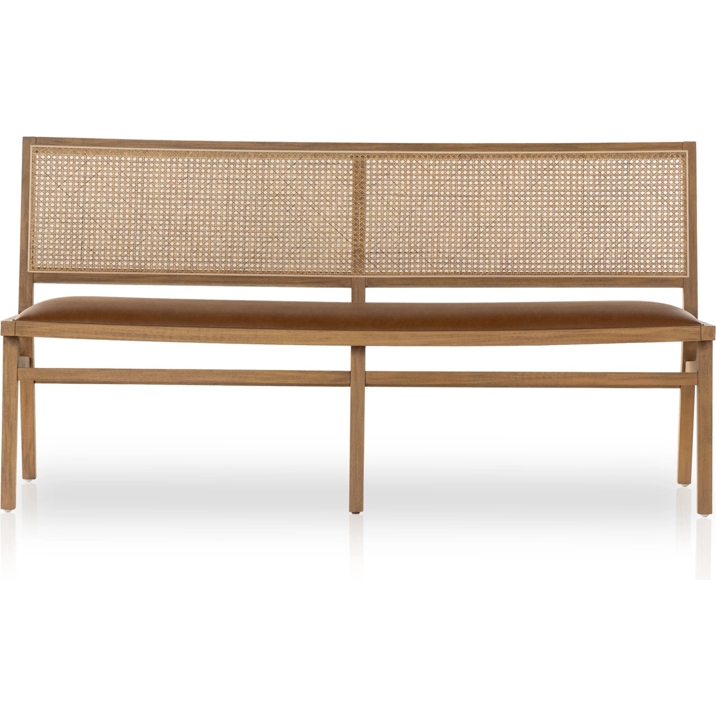003 SI-1977763 | Additional Silo | Sage Dining Bench by Four Hands in sierra butterscotch. Made from faux leather, solid beech, cane in a modern style.