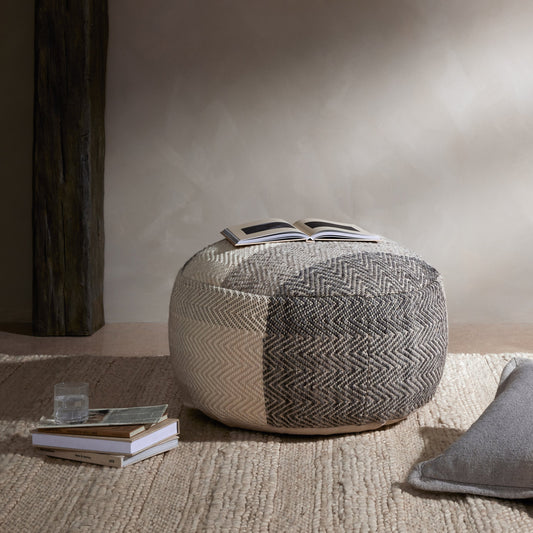Color Block Floor Cushion by Four Hands in brown, cream. Made from 70% wool, 30% cotton, 100% polstyrene in a cottage & farmhouse style.
