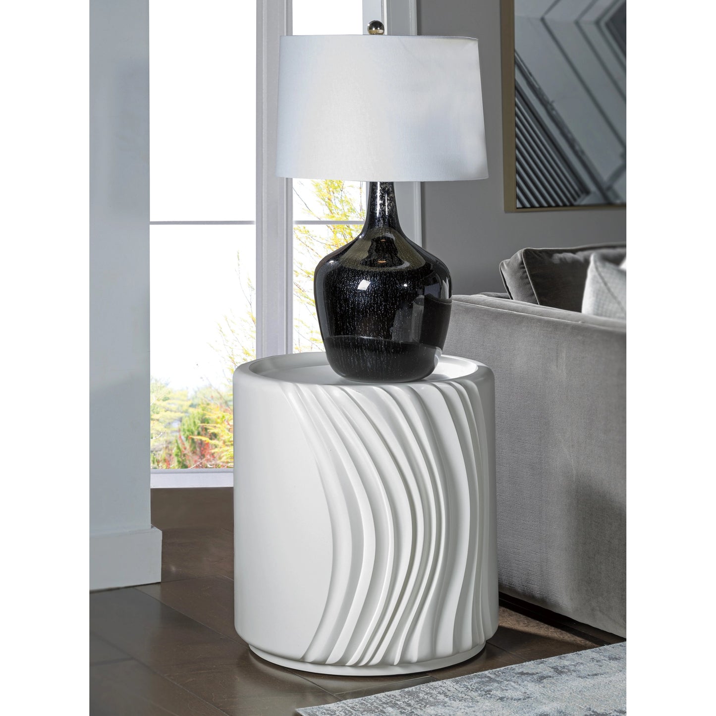 002 SI-2013277 | Additional Silo | Volante Round Drum End Table by Artistica Home in matte white, ivory. Made from unique in a modern style.