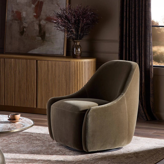 Levi Swivel Chair by Four Hands in surrey olive. Made from 76.8% cotton, 23.2% polyester in a eclectic & global style.