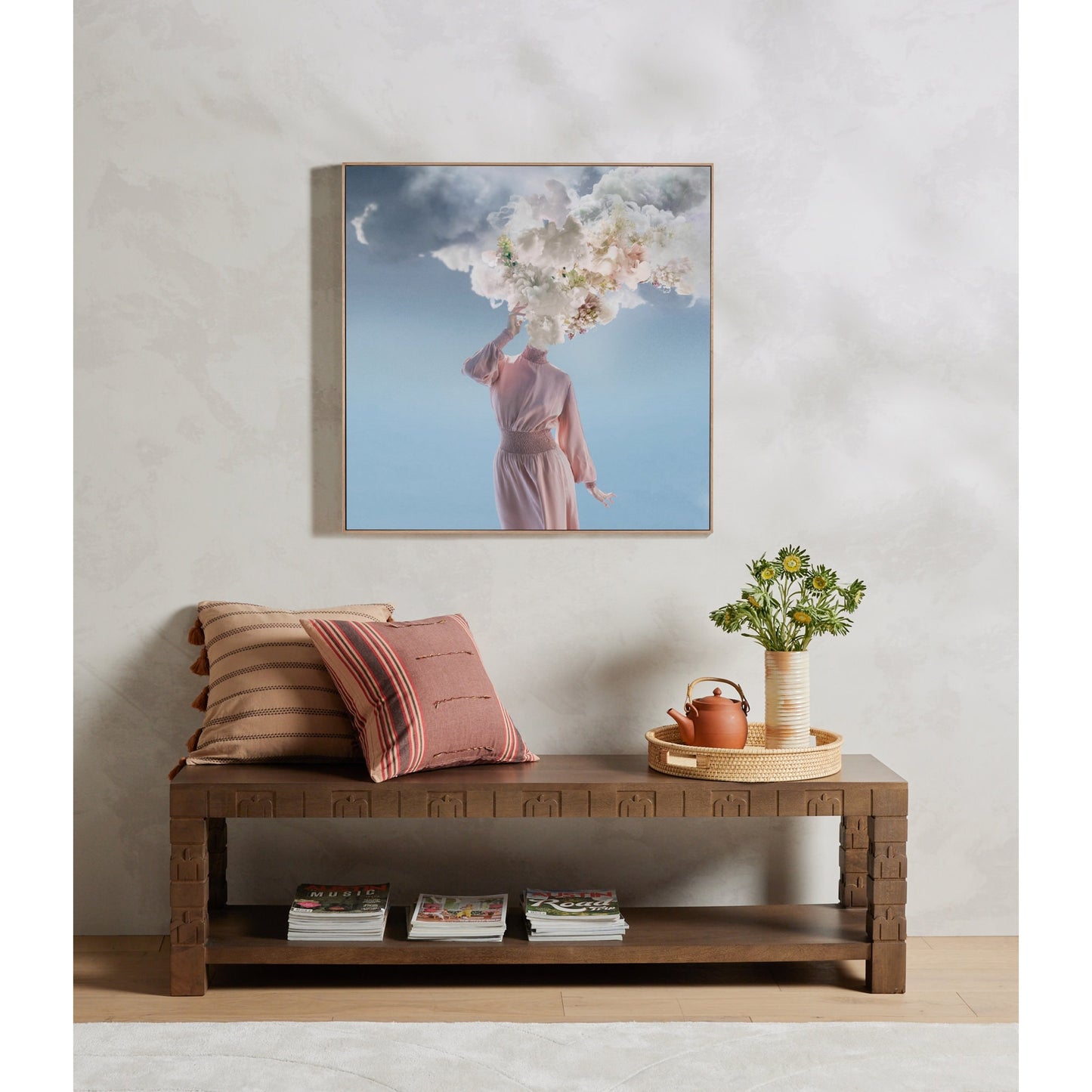 005 SI-1799825 | Lifestyle | Melted Woman by Getty Images by Four Hands in white oak. Made from vertical grain floater white oak in a eclectic & global style.