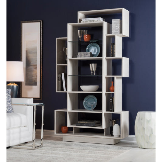 Prospero Bookcase by Artistica Home in misty white gray. Made from unique in a modern style.