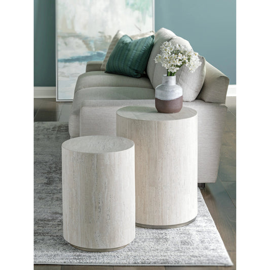 Cassio Round Drum Table by Artistica Home in silver. Made from unique in a modern style.