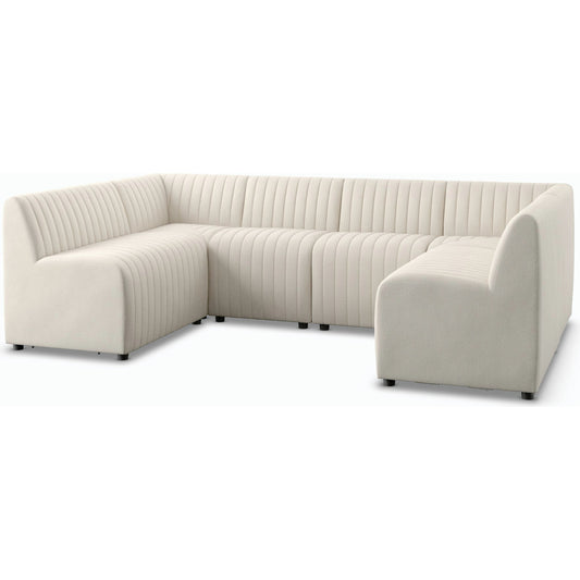 Augustine Dining Banquette by Four Hands in capri oatmeal. Made from 100% polyester, 80% polyurethane foam, 20% polyester fiber in a modern style.