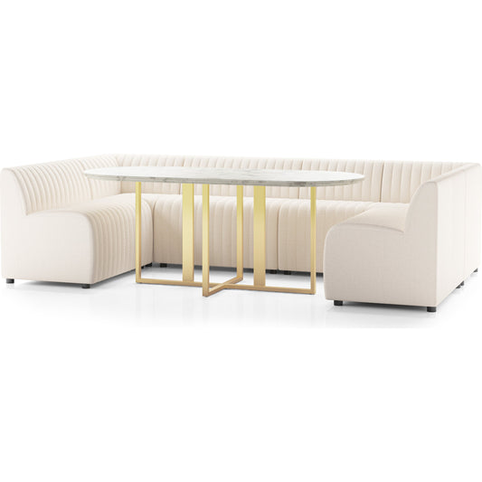 Augustine Dining Banquette by Four Hands in capri oatmeal. Made from 100% polyester, 80% polyurethane foam, 20% polyester fiber in a modern style.