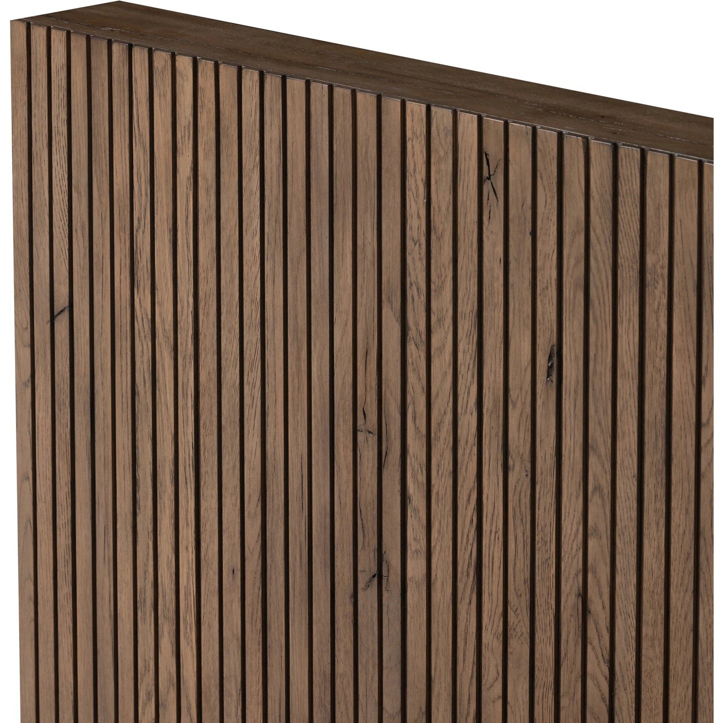 020 SI-2137458 | Closeup | Leo Bed by Four Hands in rustic grey. Made from thick oak veneer, solid oak in a modern style.