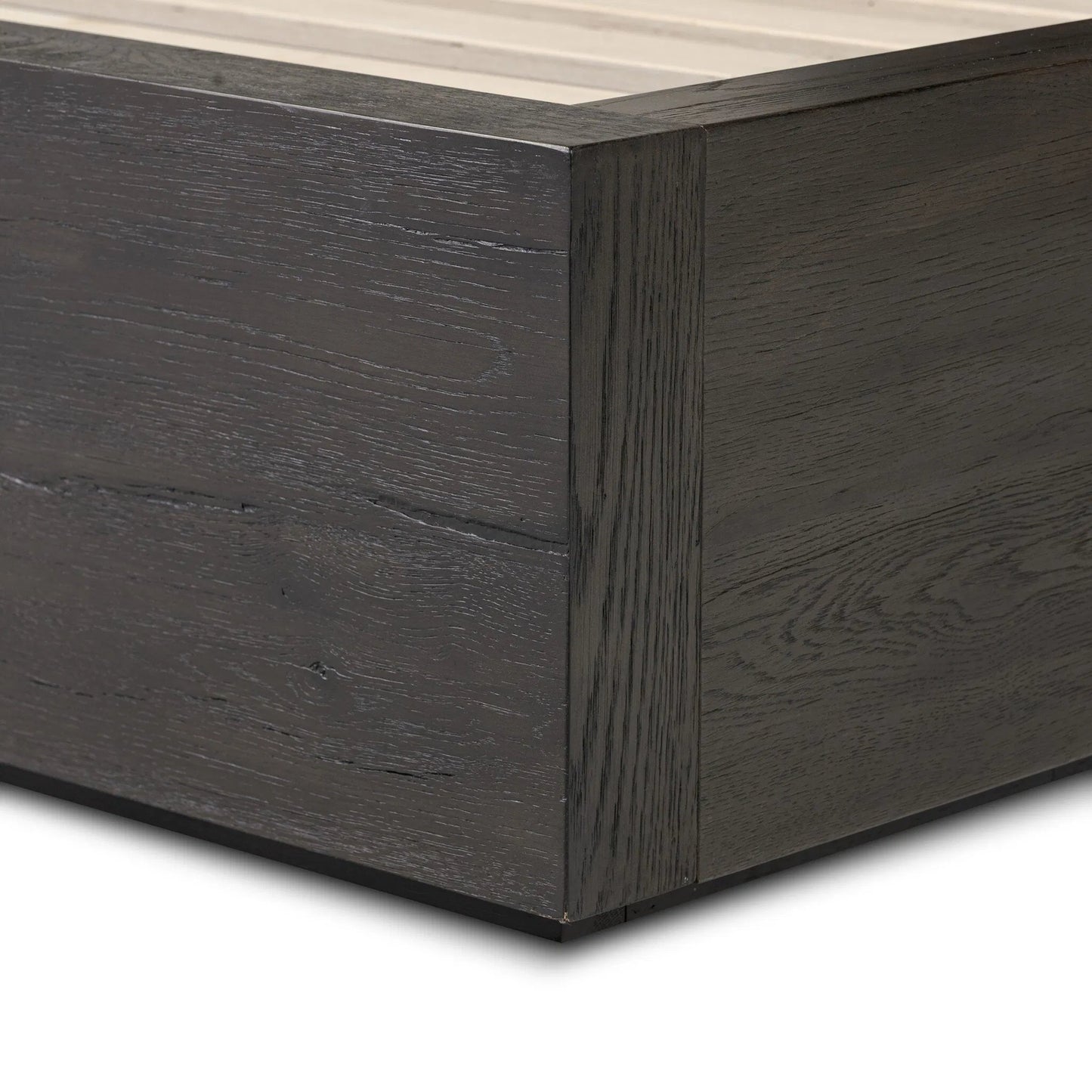 009 SI-2320151 | Closeup | Leo Bed by Four Hands in smoked black, smoked black veneer. Made from solid oak, thick oak veneer in a unique style.