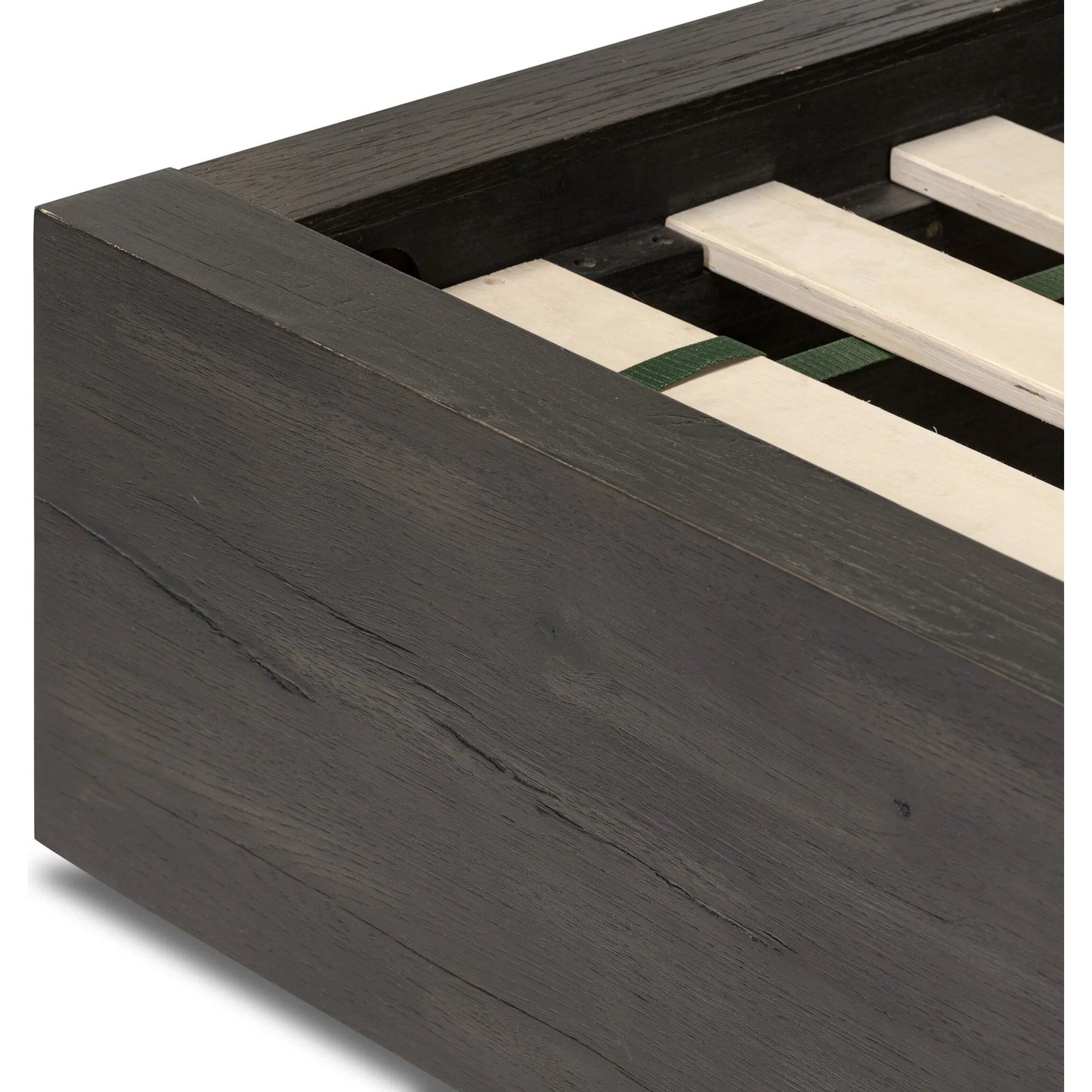 010 SI-2320151 | Closeup | Leo Bed by Four Hands in smoked black, smoked black veneer. Made from solid oak, thick oak veneer in a unique style.