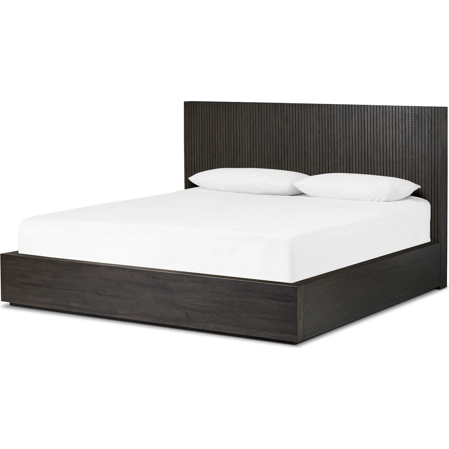 001 SI-2320151 | Primary Silo | Leo Bed by Four Hands in smoked black, smoked black veneer. Made from solid oak, thick oak veneer in a unique style.