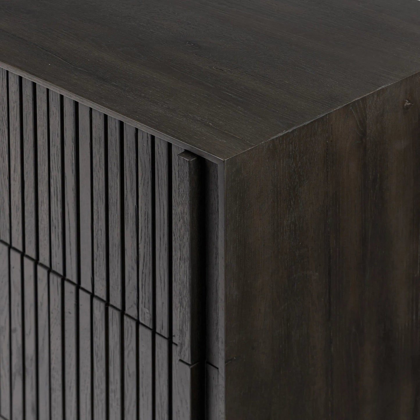 007 SI-2320150 | Closeup | Leo 6 Drawer Dresser by Four Hands in smoked black, smoked black veneer. Made from solid oak, thick oak veneer in a unique style.