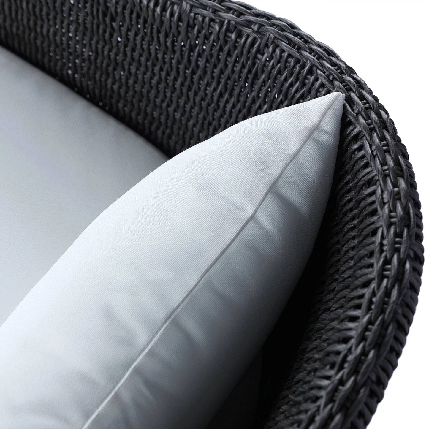 028 SI-2137313 | Closeup | Fae Outdoor Chair by Four Hands in stinson white. Made from 100% olefin, 100% polyethylene, 91% polyurethane foam pad, 9% polyester fiber batting in a modern style.