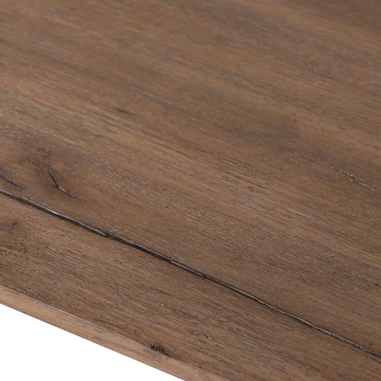006 SI-2137461 | Closeup | Leo Dining Table by Four Hands in rustic grey. Made from thick oak veneer, solid oak, iron in a modern style.