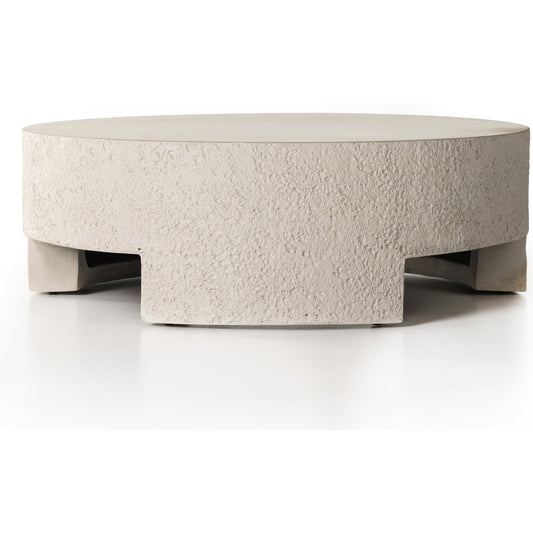 Kember Outdoor Coffee Table by Four Hands in blanc white, matte white. Made from concrete in a modern style.